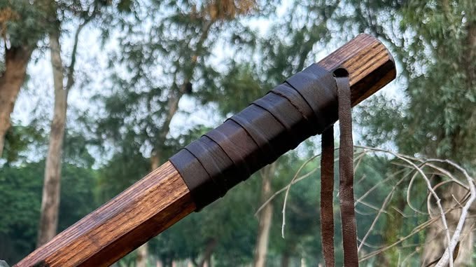 Damascus Mini Hammer with Leather Wrap Walnut Handle