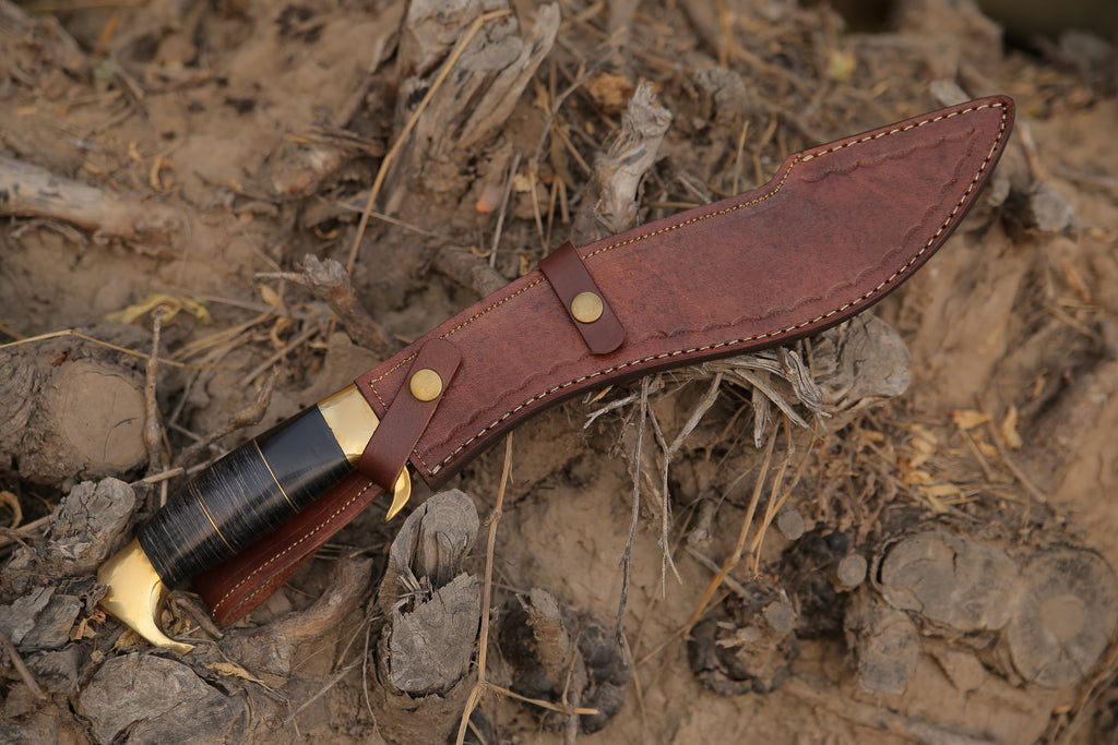 Handcrafted Damascus Steel Khukri Knife with Leather Sheath