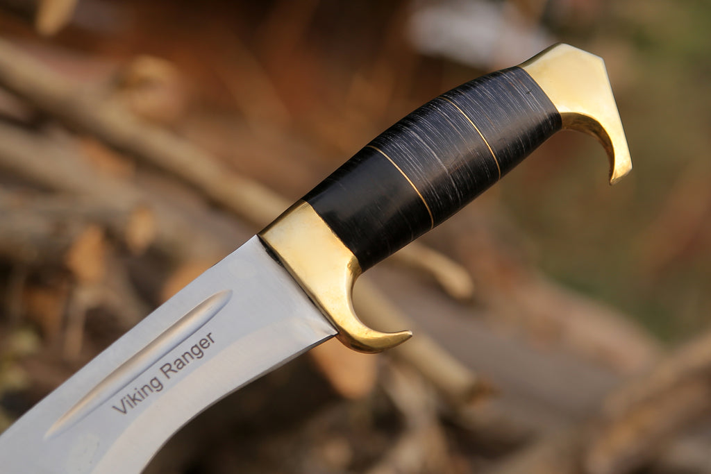 Handcrafted Damascus Steel Khukri Knife with Leather Sheath