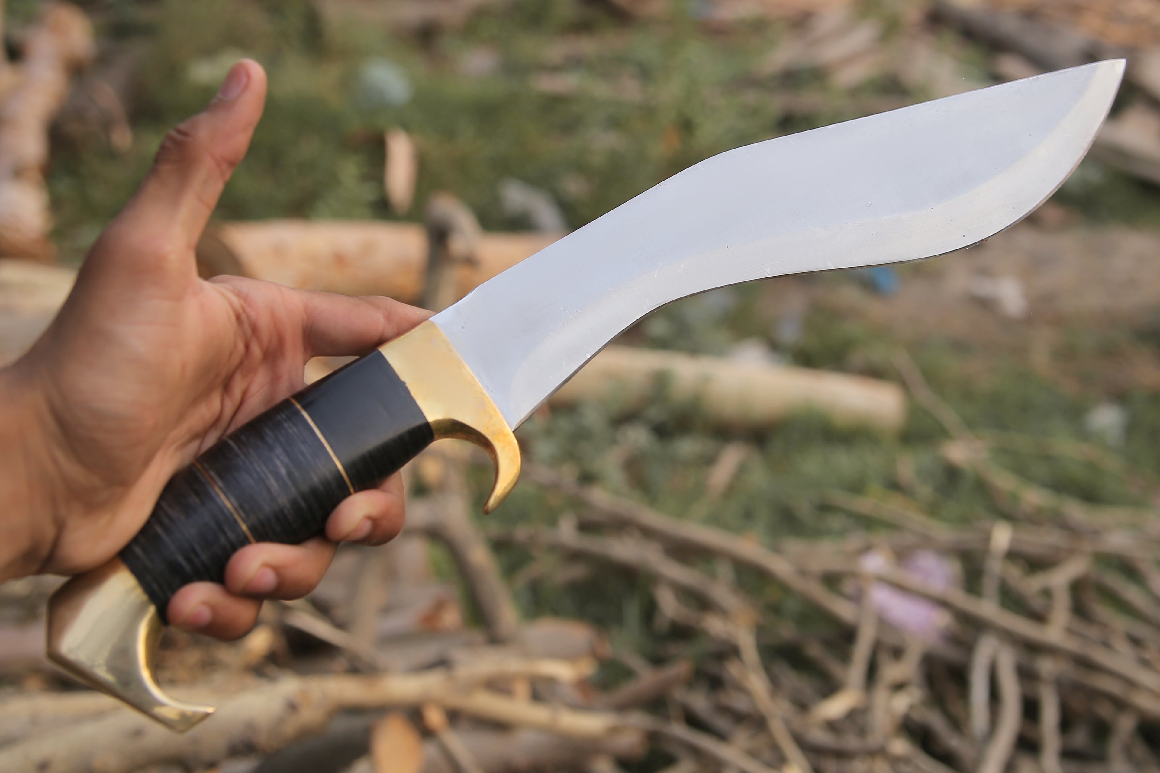 Handcrafted Damascus Steel Khukri Knife with Leather Sheath